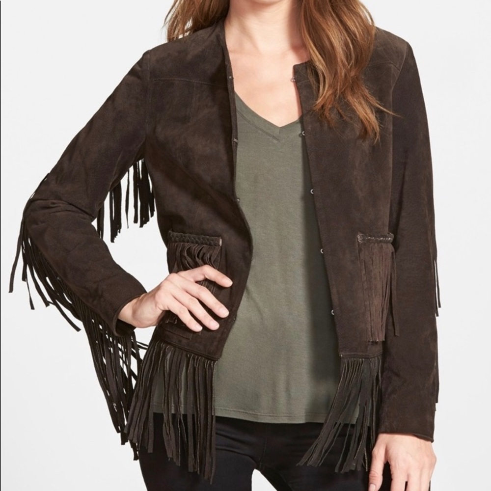 Blank NYC Leather Fringe Jacket